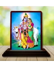 Car Desk/Table Top  Lord Radha Krishna Wooden Photo Stand  3x4 Inches, Compact & Stylish Spiritual Display For Car, Home & Office (Pack Of 1) (F15111)