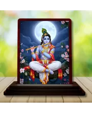 Car Desk/Table Top Lord Krishna Wooden Photo Stand  3x4 Inches, Compact & Stylish Spiritual Display For Car, Home & Office (Pack Of 1) (F15112)