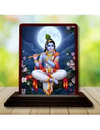 Car Desk/Table Top Lord Krishna Wooden Photo Stand  3x4 Inches, Compact & Stylish Spiritual Display For Car, Home & Office (Pack Of 1) (F15112)