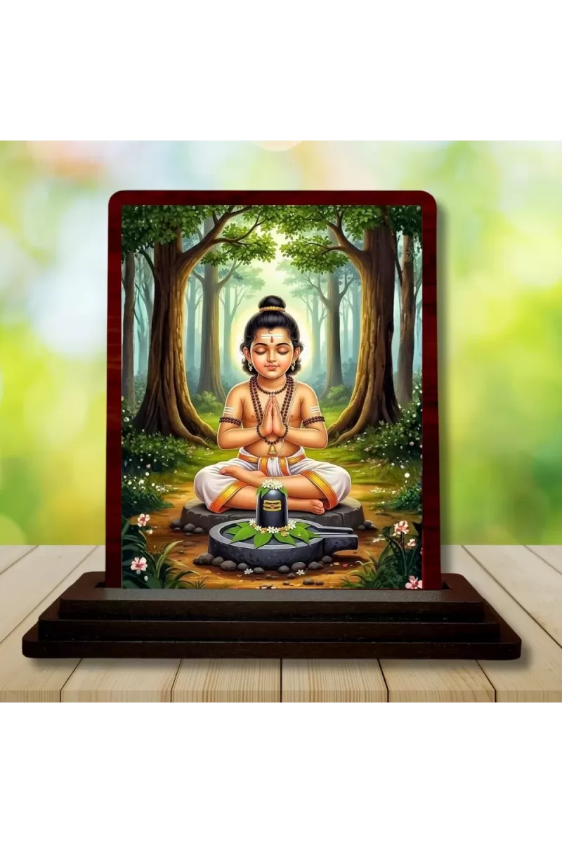 Car Desk/Table Top Lord Shiva Wooden Photo Stand  3x4 Inches, Compact & Stylish Spiritual Display For Car, Home & Office (Pack Of 1) (F15113)