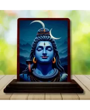 Car Desk/Table Top Lord Shiva Wooden Photo Stand  3x4 Inches, Compact & Stylish Spiritual Display For Car, Home & Office (Pack Of 1) (F15115)