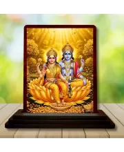 Car Desk/Table Top Lord Vishu Laxmi Wooden Photo Stand  3x4 Inches, Compact & Stylish Spiritual Display For Car, Home & Office (Pack Of 1) (F15117)