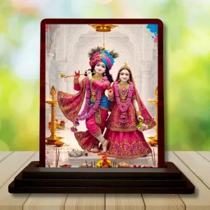 Car Desk/Table Top Lord Radha Krishna Wooden Photo Stand 3x4 Inches, Compact & Stylish Spiritual Display For Car, Home & Office (Pack Of 1) (F15120) Car Desk/Table Top Lord Radha Krishna Wooden Photo Stand 3x4 Inches, Compact & Stylish Spiritual Display For Car, Home & Office (Pack Of 1) (F15120)