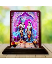 Car Desk/Table Top Lord Radha Krishna Wooden Photo Stand  3x4 Inches, Compact & Stylish Spiritual Display For Car, Home & Office (Pack Of 1) (F15121)