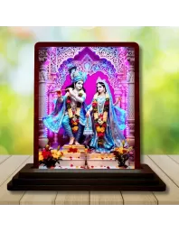 Car Desk/Table Top Lord Radha Krishna Wooden Photo Stand  3x4 Inches, Compact & Stylish Spiritual Display For Car, Home & Office (Pack Of 1) (F15121)