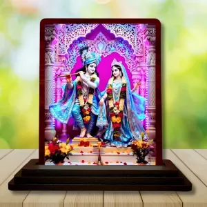 Car Desk/Table Top Lord Radha Krishna Wooden Photo Stand 3x4 Inches, Compact & Stylish Spiritual Display For Car, Home & Office (Pack Of 1) (F15121) Car Desk/Table Top Lord Radha Krishna Wooden Photo Stand 3x4 Inches, Compact & Stylish Spiritual Display For Car, Home & Office (Pack Of 1) (F15121)