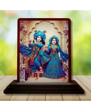 Car Desk/Table Top Lord Radha Krishna Wooden Photo Stand  3x4 Inches, Compact & Stylish Spiritual Display For Car, Home & Office (Pack Of 1) (F15122)