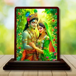 Car Desk/Table Top Lord Radha Krishna Wooden Photo Stand 3x4 Inches, Compact & Stylish Spiritual Display For Car, Home & Office (Pack Of 1) (F15126) Car Desk/Table Top Lord Radha Krishna Wooden Photo Stand 3x4 Inches, Compact & Stylish Spiritual Display For Car, Home & Office (Pack Of 1) (F15126)