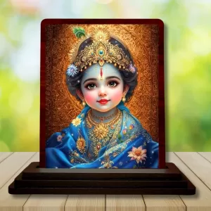 Car Desk/Table Top Lord Bal Krishna Wooden Photo Stand 3x4 Inches, Compact & Stylish Spiritual Display For Car, Home & Office (Pack Of 1) (F15128) Car Desk/Table Top Lord Bal Krishna Wooden Photo Stand 3x4 Inches, Compact & Stylish Spiritual Display For Car, Home & Office (Pack Of 1) (F15128)
