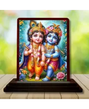 Car Desk/Table Top Lord Bal Krishna Wooden Photo Stand  3x4 Inches, Compact & Stylish Spiritual Display For Car, Home & Office (Pack Of 1) (F15131)