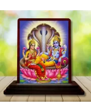 Car Desk/Table Top Lord Vishnu Laxmi Wooden Photo Stand  3x4 Inches, Compact & Stylish Spiritual Display For Car, Home & Office (Pack Of 1) (F15132)