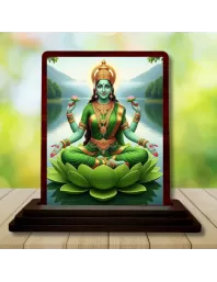 Car Desk/Table Top Goddess Lakshmi Wooden Photo Stand  3x4 Inches, Compact & Stylish Spiritual Display For Car, Home & Office (Pack Of 1) (F15135)