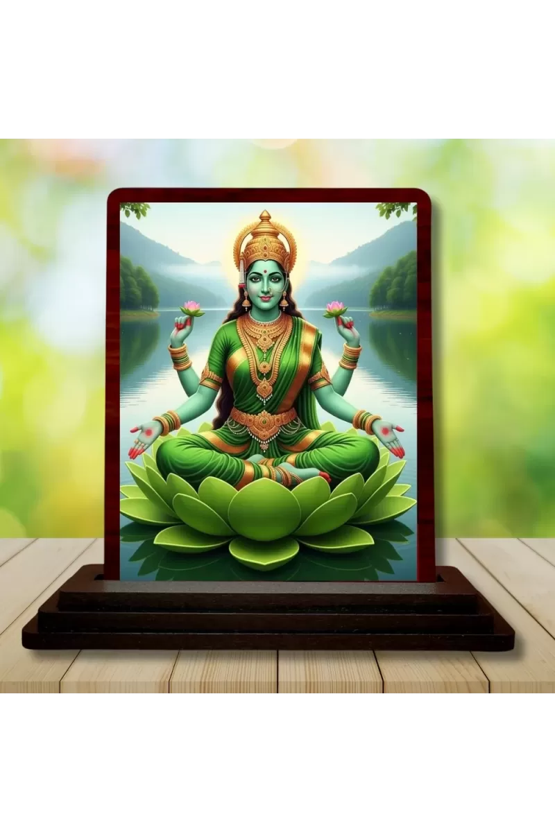 Car Desk/Table Top Goddess Lakshmi Wooden Photo Stand  3x4 Inches, Compact & Stylish Spiritual Display For Car, Home & Office (Pack Of 1) (F15135)