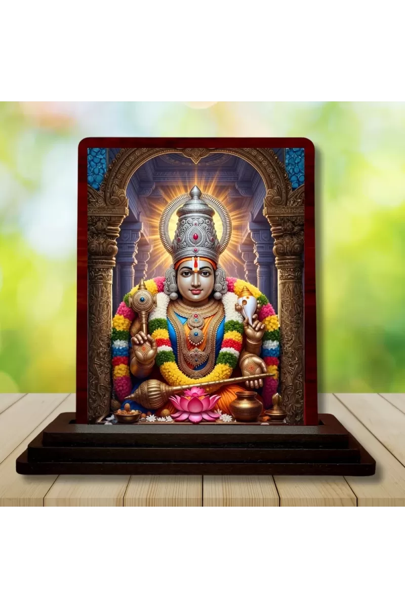 Car Desk/Table Top Tirupati Balaji Wooden Photo Stand  3x4 Inches, Compact & Stylish Spiritual Display For Car, Home & Office (Pack Of 1) (F15136)
