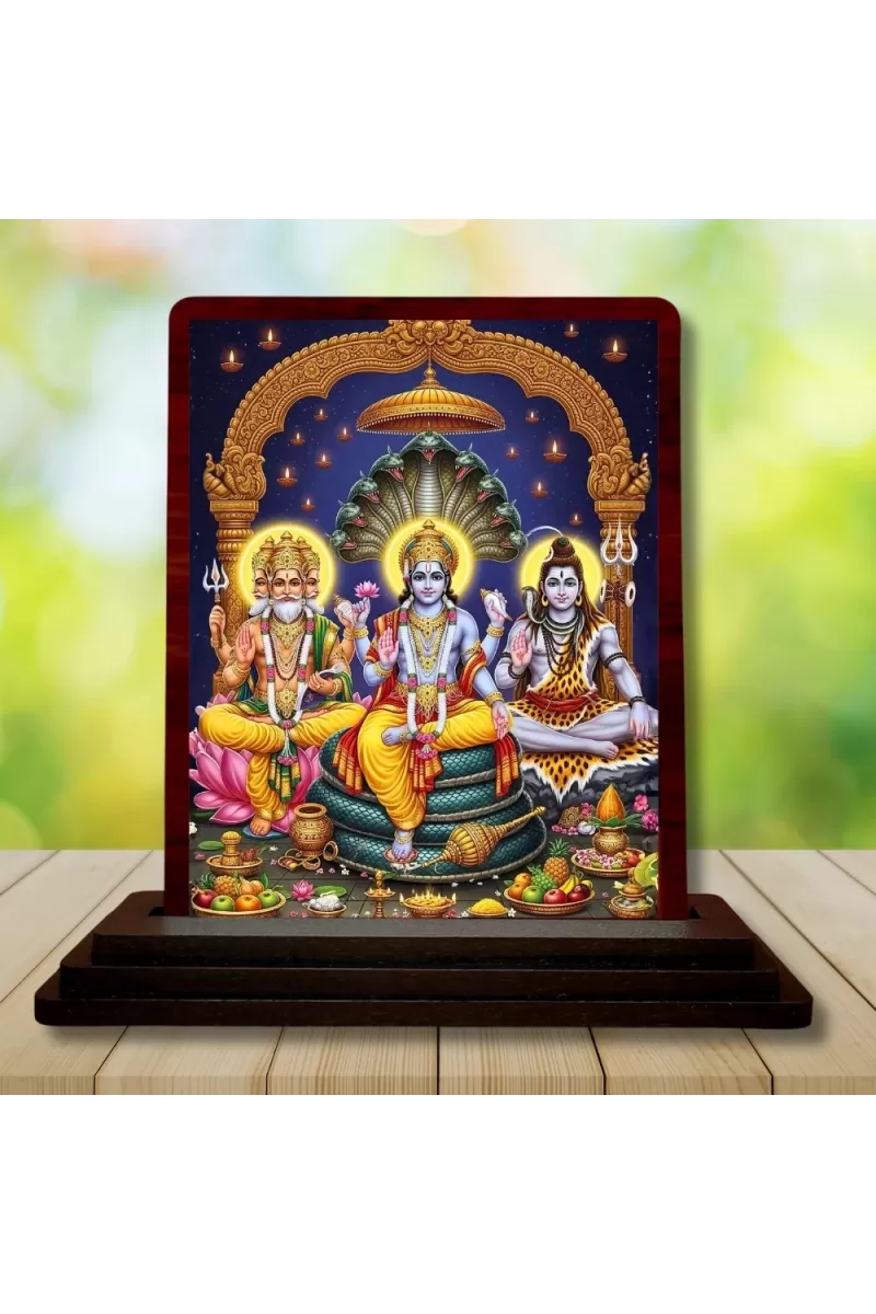 Car Desk/Table Top Lord Vishnu Wooden Photo Stand  3x4 Inches, Compact & Stylish Spiritual Display For Car, Home & Office (Pack Of 1) (F15138)