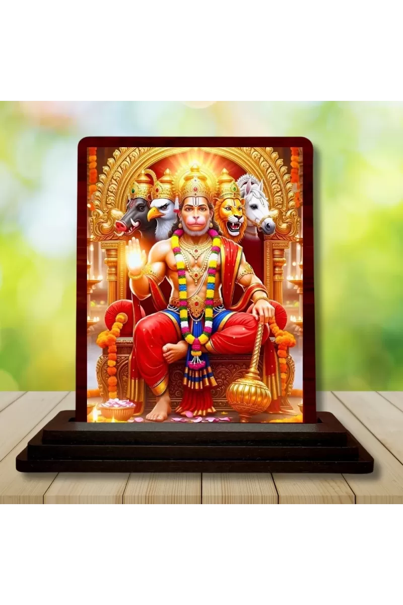 Car Desk/Table Top Lord Hanuman Wooden Photo Stand  3x4 Inches, Compact & Stylish Spiritual Display For Car, Home & Office (Pack Of 1) (F15140)