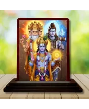 Car Desk/Table Top Lord Vishnu Shankar Bramha Wooden Photo Stand  3x4 Inches, Compact & Stylish Spiritual Display For Car, Home & Office (Pack Of 1) (F15142)