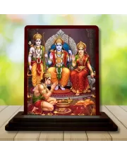 Car Desk/Table Top Lord Ram Siya Wooden Photo Stand  3x4 Inches, Compact & Stylish Spiritual Display For Car, Home & Office (Pack Of 1) (F15144)