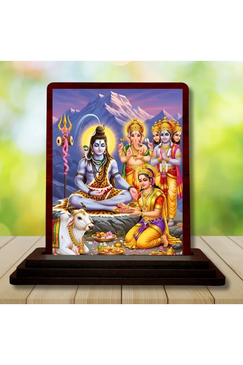 Car Desk/Table Top Lord Shankar Wooden Photo Stand  3x4 Inches, Compact & Stylish Spiritual Display For Car, Home & Office (Pack Of 1) (F15145)