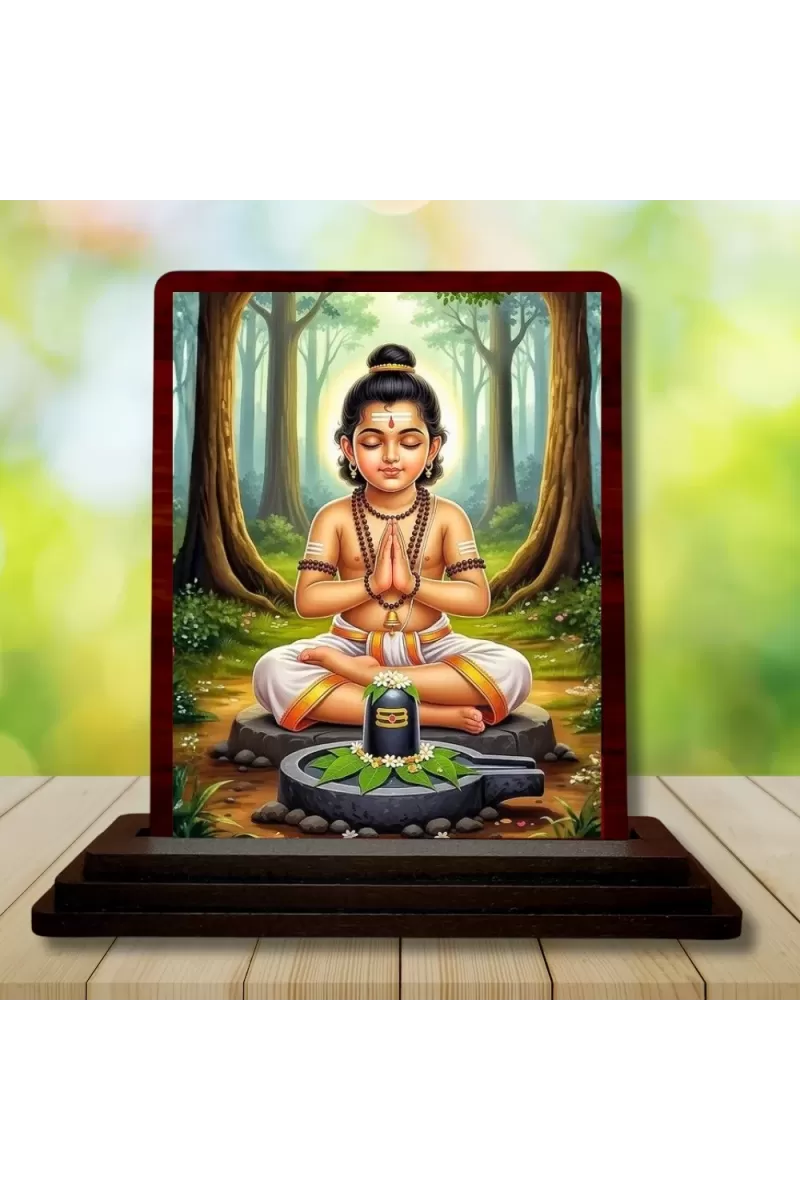 Car Desk/Table Top Lord Shiva Wooden Photo Stand  3x4 Inches, Compact & Stylish Spiritual Display For Car, Home & Office (Pack Of 1) (F15151)