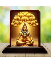 Car Desk/Table Top Lord Shiva Wooden Photo Stand  3x4 Inches, Compact & Stylish Spiritual Display For Car, Home & Office (Pack Of 1) (F15152)
