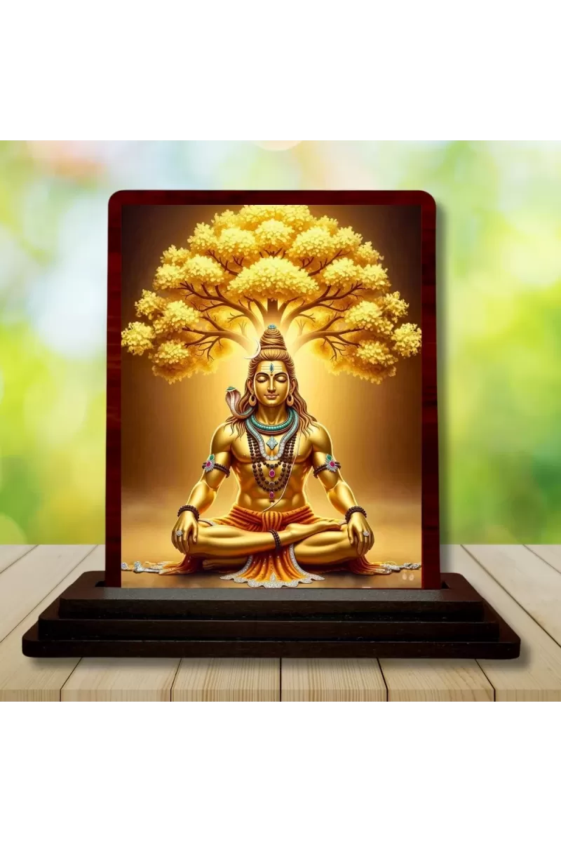 Car Desk/Table Top Lord Shiva Wooden Photo Stand  3x4 Inches, Compact & Stylish Spiritual Display For Car, Home & Office (Pack Of 1) (F15152)