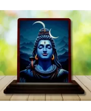 Car Desk/Table Top Lord Shiva Wooden Photo Stand  3x4 Inches, Compact & Stylish Spiritual Display For Car, Home & Office (Pack Of 1) (F15154)