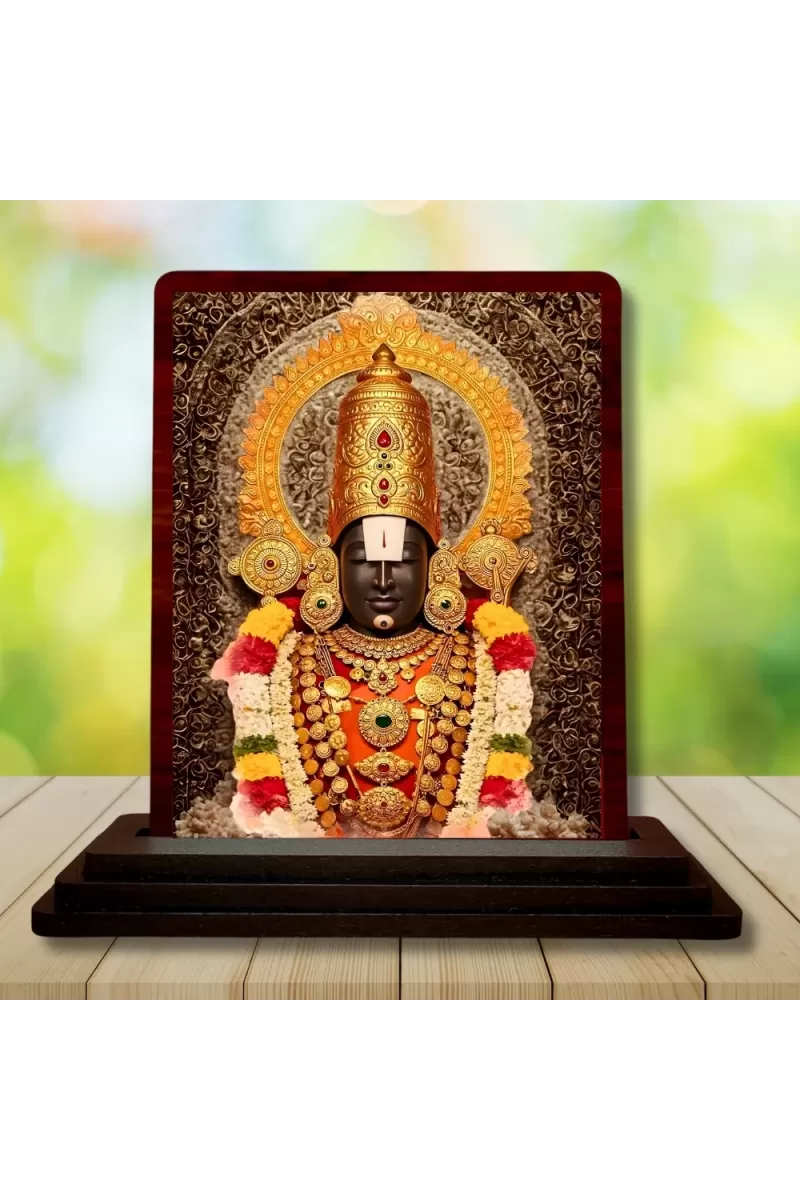 Car Desk/Table Top Lord Balaji Wooden Photo Stand  3x4 Inches, Compact & Stylish Spiritual Display For Car, Home & Office (Pack Of 1) (F15156)