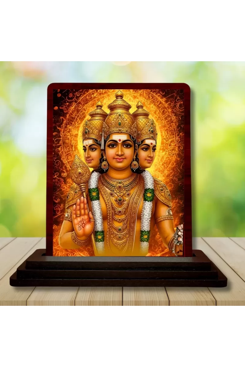 Car Desk/Table Top Lord Shubramanya Wooden Photo Stand  3x4 Inches, Compact & Stylish Spiritual Display For Car, Home & Office (Pack Of 1) (F15157)