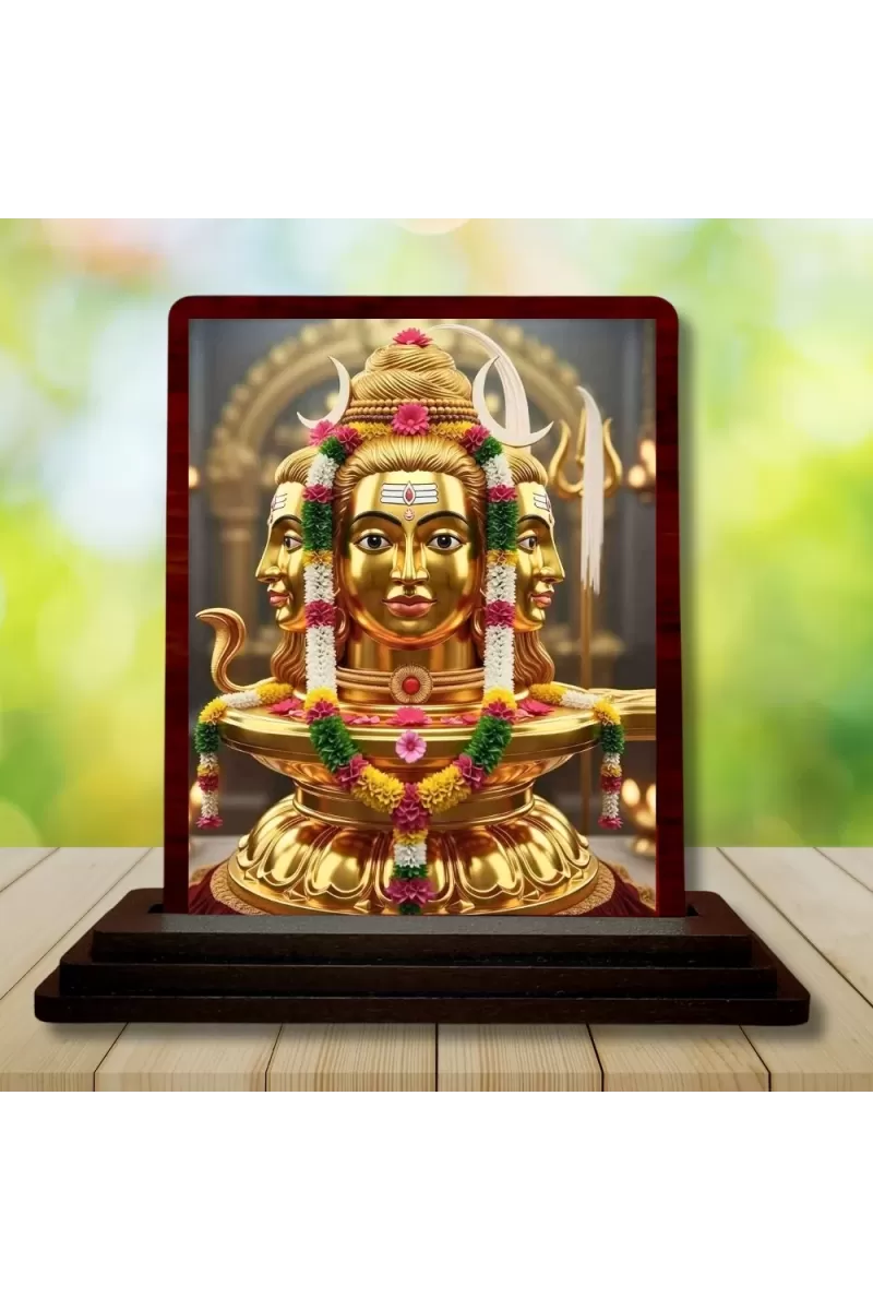 Car Desk/Table Top Lord Shiva Wooden Photo Stand  3x4 Inches, Compact & Stylish Spiritual Display For Car, Home & Office (Pack Of 1) (F15158)
