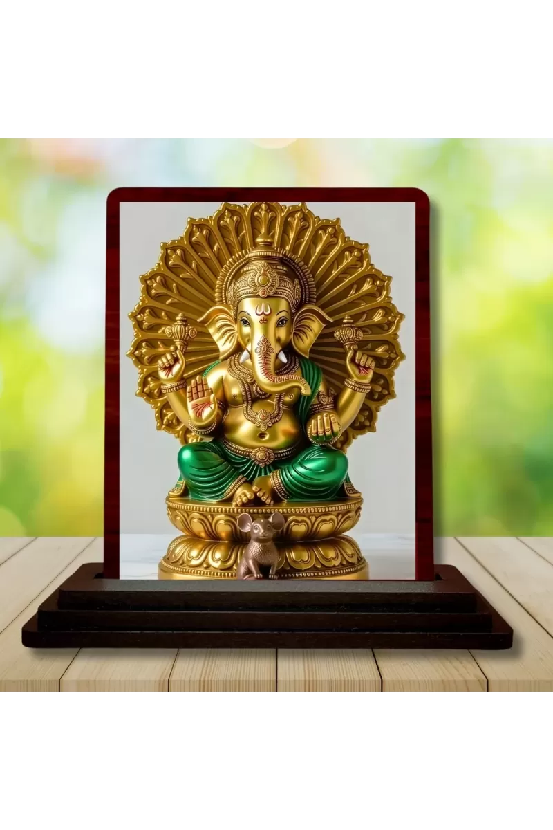 Car Desk/Table Top Lord Ganesha Wooden Photo Stand  3x4 Inches, Compact & Stylish Spiritual Display For Car, Home & Office (Pack Of 1) (F15160)