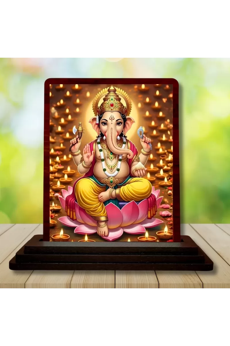 Car Desk/Table Top Lord Ganesha Wooden Photo Stand  3x4 Inches, Compact & Stylish Spiritual Display For Car, Home & Office (Pack Of 1) (F15161)