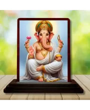 Car Desk/Table Top Lord Ganesha Wooden Photo Stand  3x4 Inches, Compact & Stylish Spiritual Display For Car, Home & Office (Pack Of 1) (F15162)