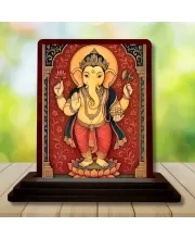 Car Desk/Table Top Lord Ganesha Wooden Photo Stand  3x4 Inches, Compact & Stylish Spiritual Display For Car, Home & Office (Pack Of 1) (F15164)