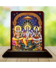 Car Desk/Table Top Lord Vishnu Shakar Brhma Wooden Photo Stand  3x4 Inches, Compact & Stylish Spiritual Display For Car, Home & Office (Pack Of 1) (F15165)