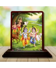 Car Desk/Table Top  Lord Radha Krishna Wooden Photo Stand  3x4 Inches, Compact & Stylish Spiritual Display For Car, Home & Office (Pack Of 1) (F15169)