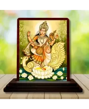 Car Desk/Table Top Maa Sarswati Wooden Photo Stand  3x4 Inches, Compact & Stylish Spiritual Display For Car, Home & Office (Pack Of 1) (F15173)