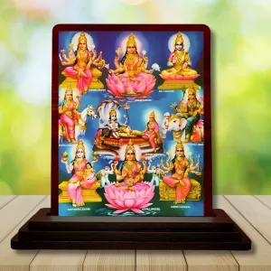 Car Desk/Table Top  Lord Vishnu Maa Laxmi Wooden Photo Stand  3x4 Inches, Compact & Stylish Spiritual Display For Car, Home & Office (Pack Of 1) (F15176)