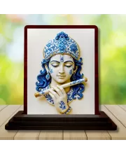 Car Desk/Table Top  Lord Krishna Wooden Photo Stand  3x4 Inches, Compact & Stylish Spiritual Display For Car, Home & Office (Pack Of 1) (F15181)
