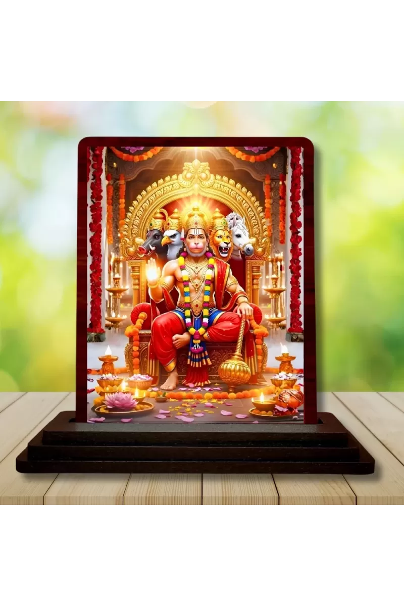 Car Desk/Table Top Lord Hanuman Wooden Photo Stand  3x4 Inches, Compact & Stylish Spiritual Display For Car, Home & Office (Pack Of 1) (F15186)
