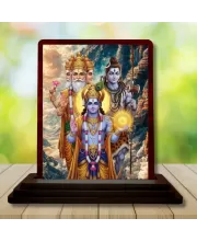 Car Desk/Table Top Lord Vishnu Shankar Bramha Wooden Photo Stand  3x4 Inches, Compact & Stylish Spiritual Display For Car, Home & Office (Pack Of 1) (F15187)