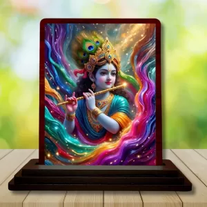 Car Desk/Table Top Lord Krishna Wooden Photo Stand 3x4 Inches, Compact & Stylish Spiritual Display For Car, Home & Office (Pack Of 1) (F15188) Car Desk/Table Top Lord Krishna Wooden Photo Stand 3x4 Inches, Compact & Stylish Spiritual Display For Car, Home & Office (Pack Of 1) (F15188)