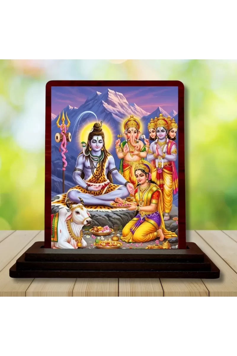 Car Desk/Table Top Lord Shiva Wooden Photo Stand  3x4 Inches, Compact & Stylish Spiritual Display For Car, Home & Office (Pack Of 1) (F15190)