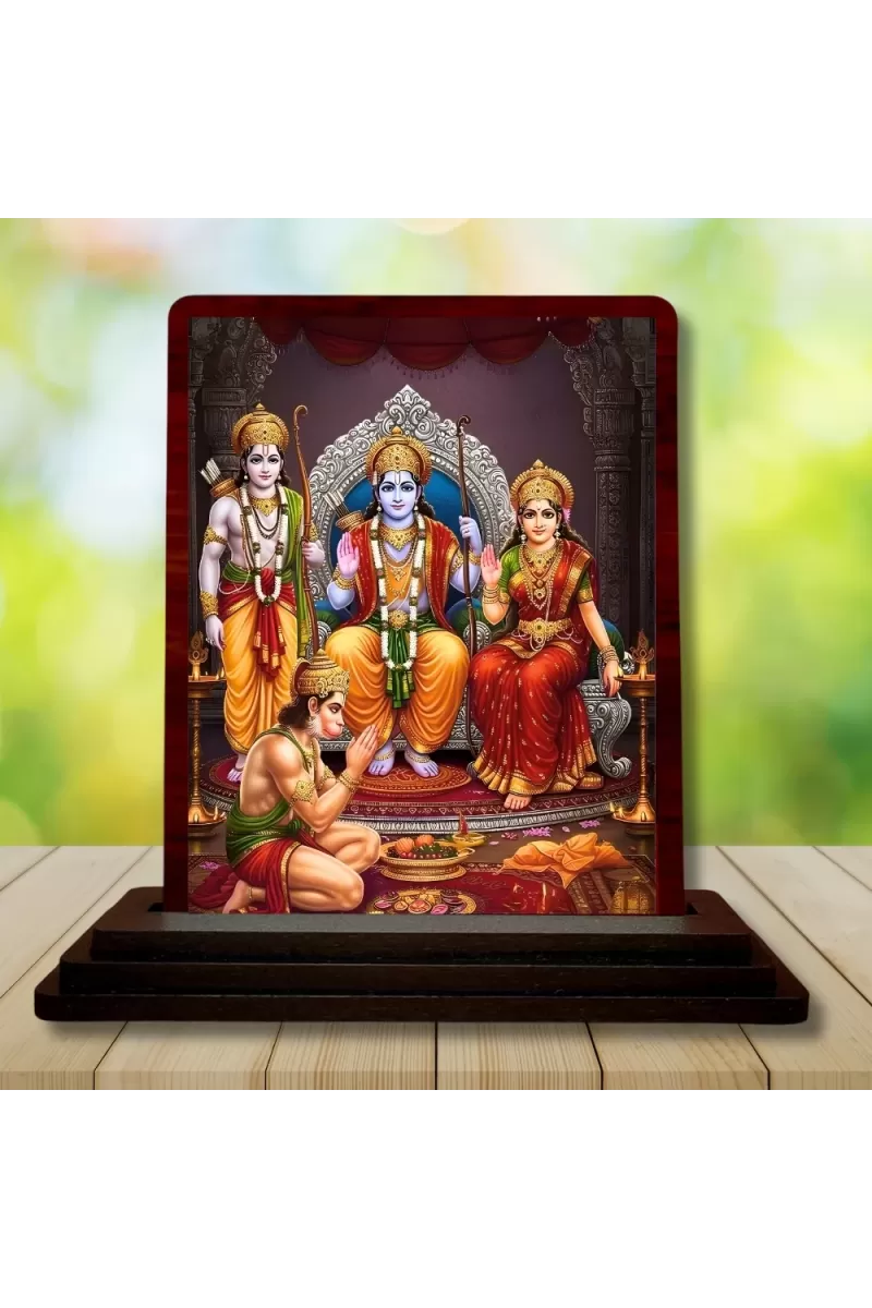 Car Desk/Table Top Lord RamSiya Wooden Photo Stand  3x4 Inches, Compact & Stylish Spiritual Display For Car, Home & Office (Pack Of 1) (F15192)