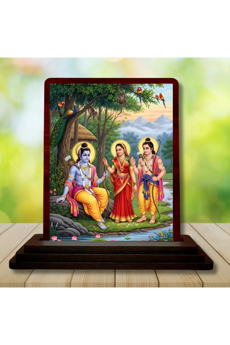 Car Desk/Table Top Lord RamSiya Wooden Photo Stand  3x4 Inches, Compact & Stylish Spiritual Display For Car, Home & Office (Pack Of 1) (F15193)