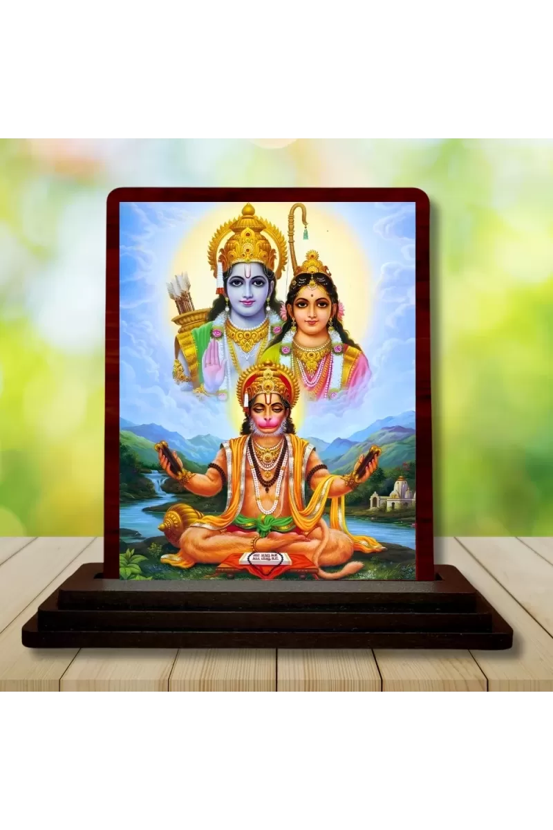 Car Desk/Table Top Lord RamSiya Hanuman Wooden Photo Stand  3x4 Inches, Compact & Stylish Spiritual Display For Car, Home & Office (Pack Of 1) (F15194)