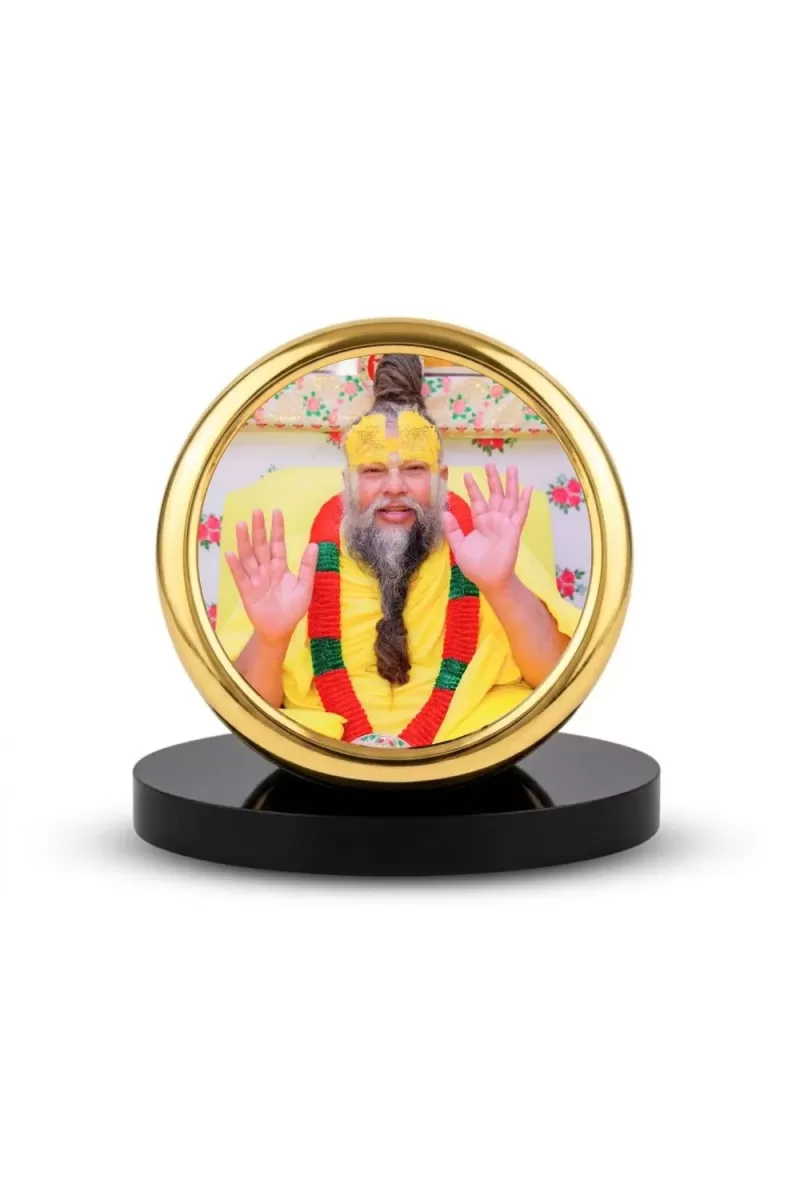 Car Desk/Table Top Premanand Govind Sharan Metal Golden Photo Stand  2x2 Inches, Compact & Stylish Spiritual Display For Car, Home & Office (Pack Of 1) (F18436)