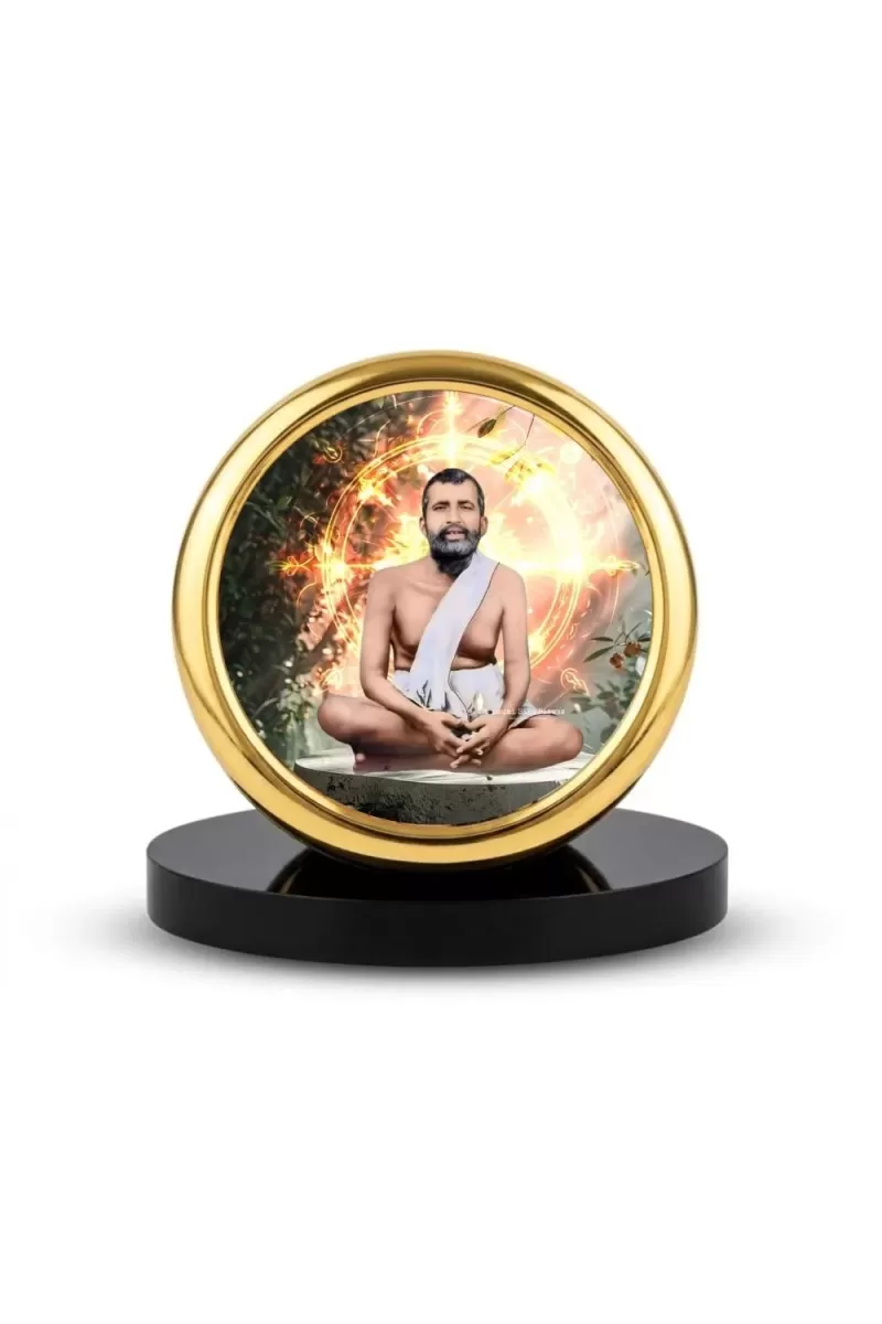 Car Desk/Table Top Ramakrishna Paramahamsa Metal Golden Photo Stand  2x2 Inches, Compact & Stylish Spiritual Display For Car, Home & Office (Pack Of 1) (F18445)