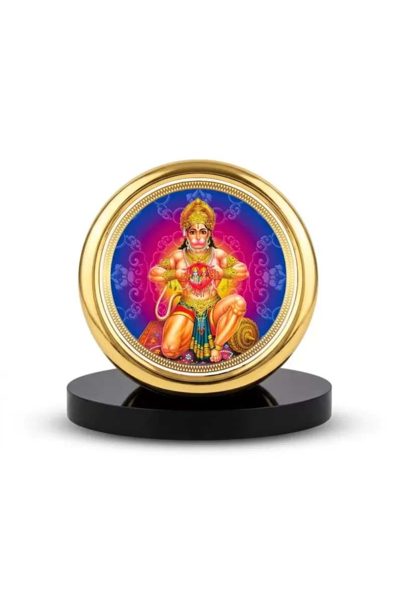 Car Desk/Table Top Lord Hanuman Metal Golden Photo Stand  2x2 Inches, Compact & Stylish Spiritual Display For Car, Home & Office (Pack Of 1) (F18446)