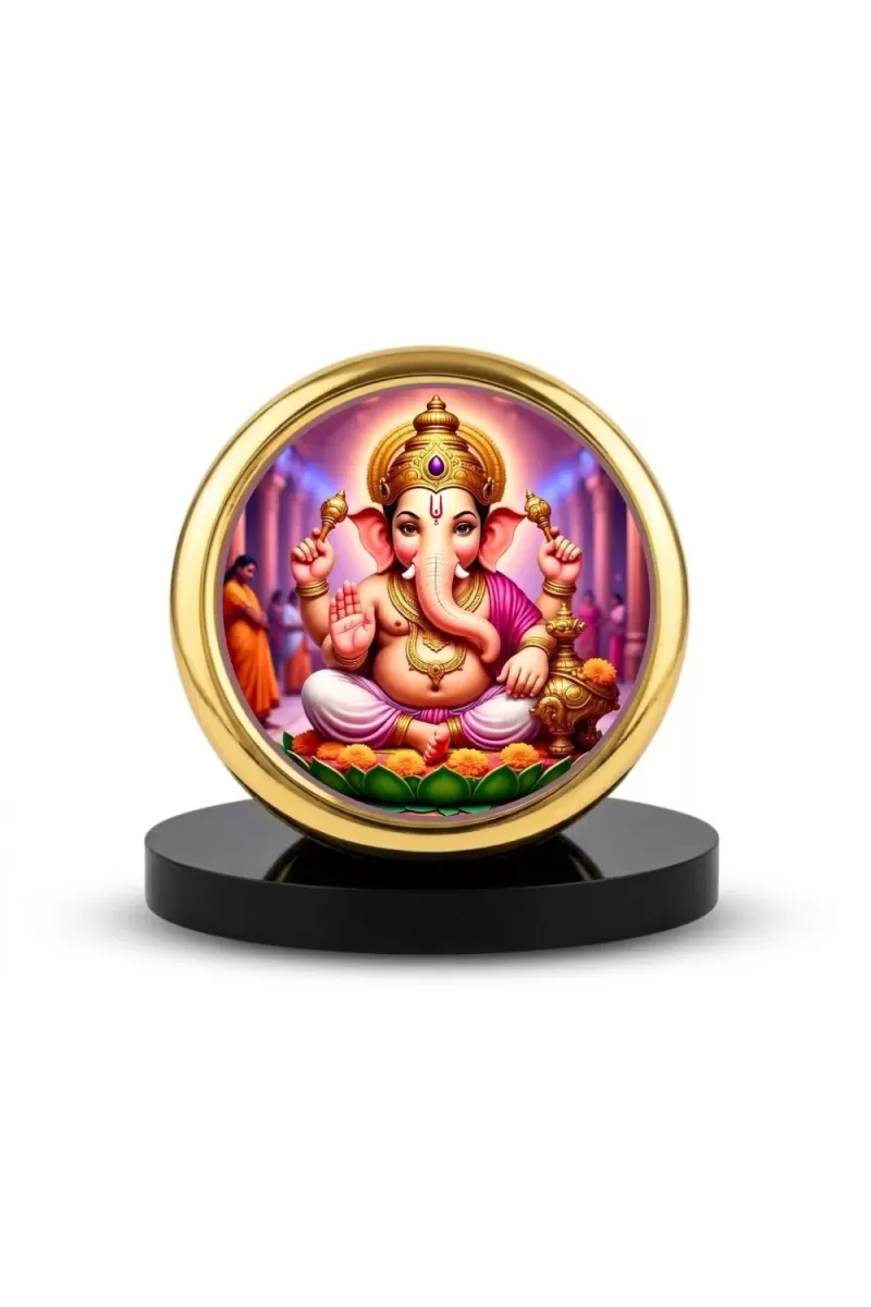 Car Desk/Table Top Lord Ganesha Metal Golden Photo Stand  2x2 Inches, Compact & Stylish Spiritual Display For Car, Home & Office (Pack Of 1) (F18447)